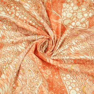 Orange Floral Foil Print Cotton Fabric HP-24254