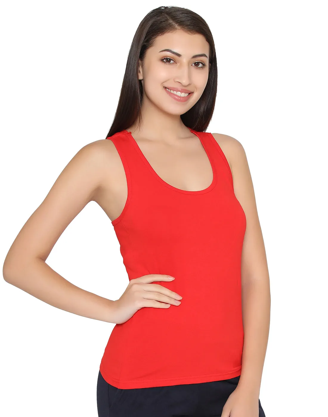 Red Spandex Cotton Solid Tank Top