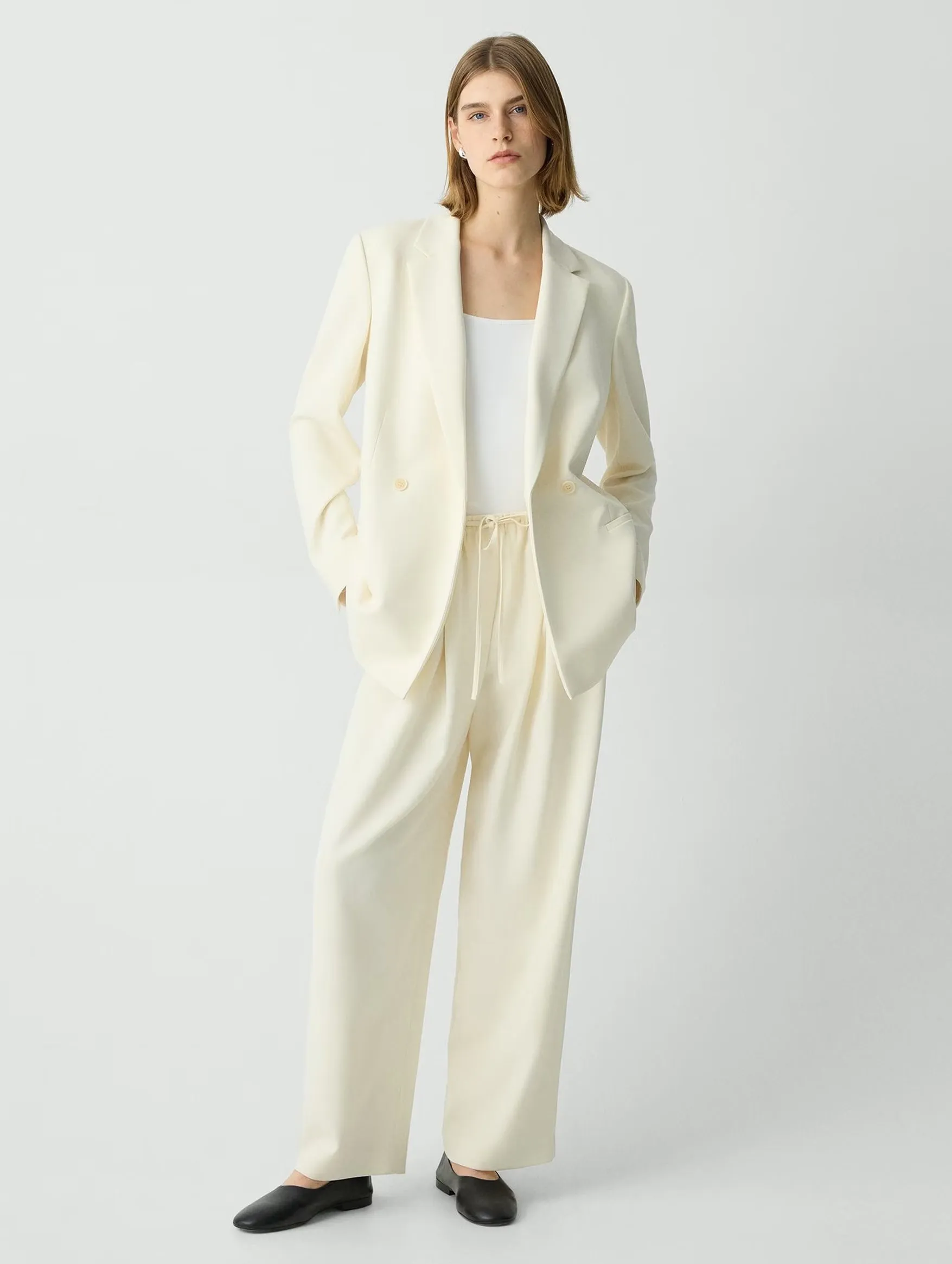 Relaxed Double-Breasted Blazer in Rice