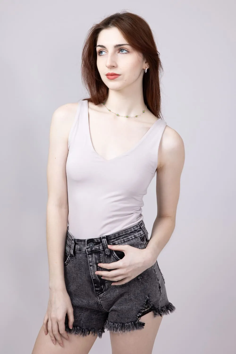 Seamless Double Layer Knit Tank Top for Women in Stone | 18363-STONE