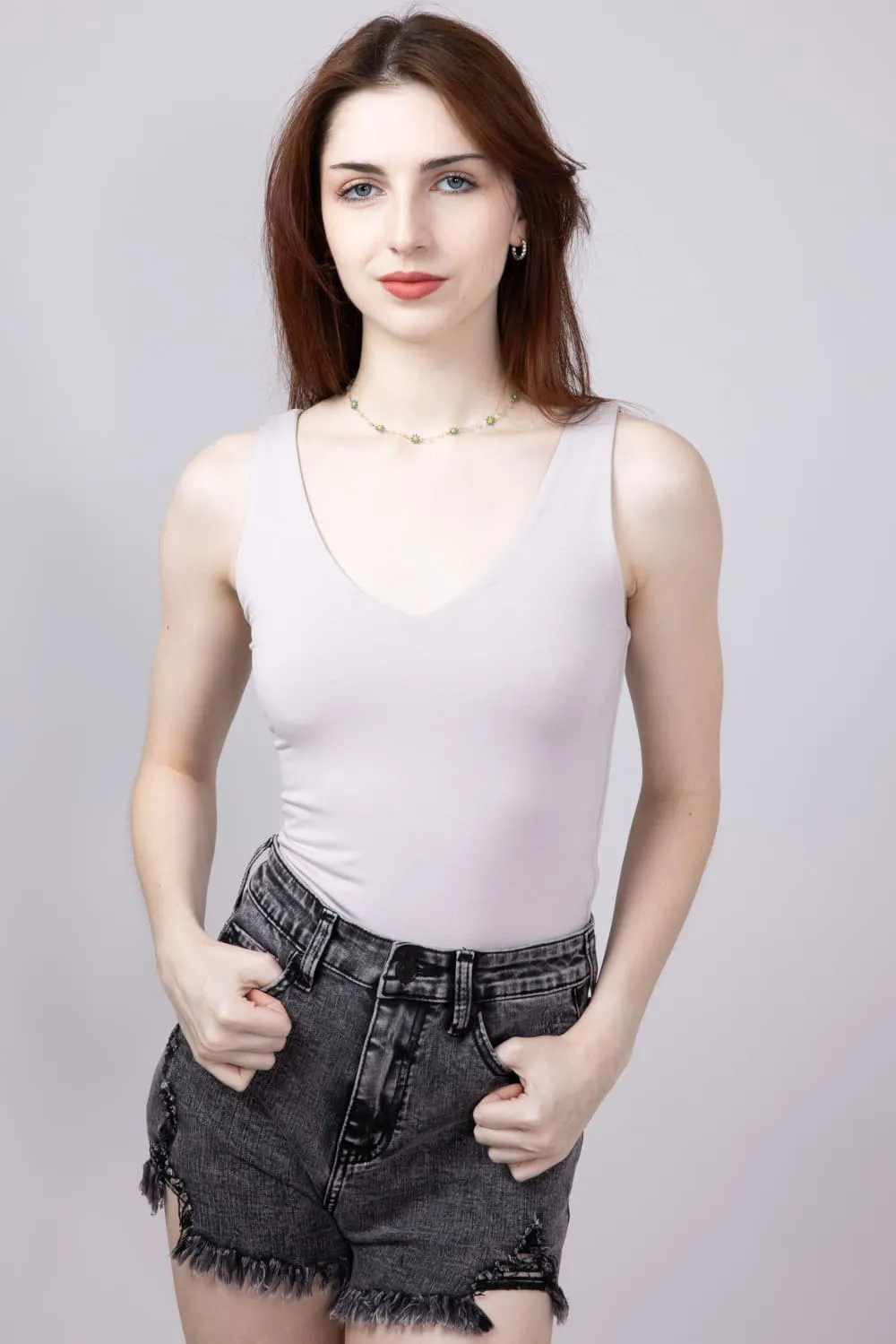 Seamless Double Layer Knit Tank Top for Women in Stone | 18363-STONE
