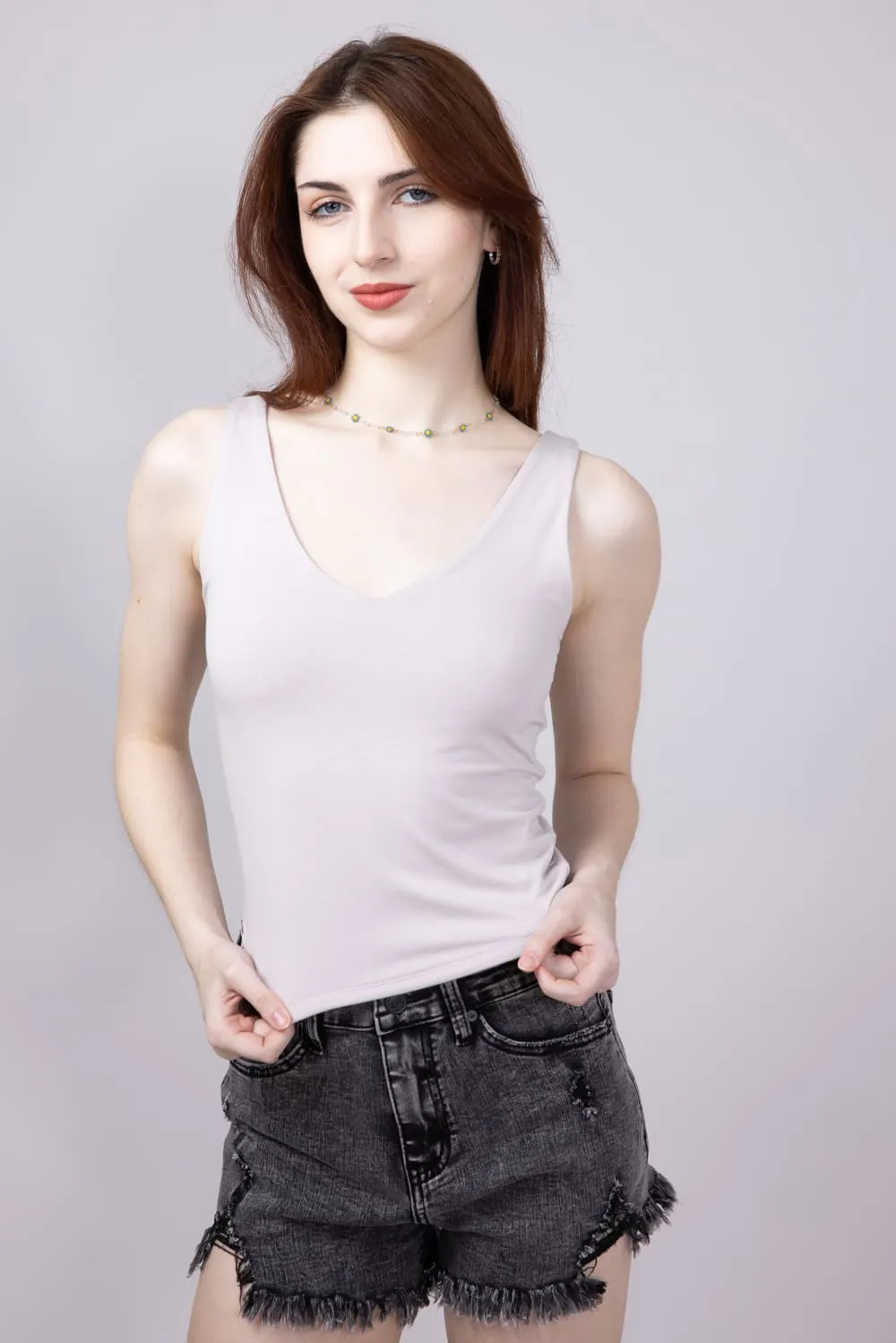 Seamless Double Layer Knit Tank Top for Women in Stone | 18363-STONE