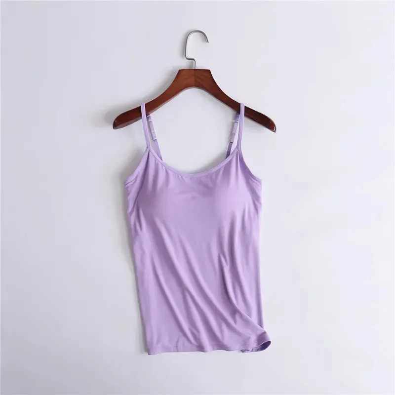 Sexy Sleeveless Tank Top with Built-In Bra – Stretchy Yoga & Casual Sports T-Shirt, No Steel Ring Corset Sling