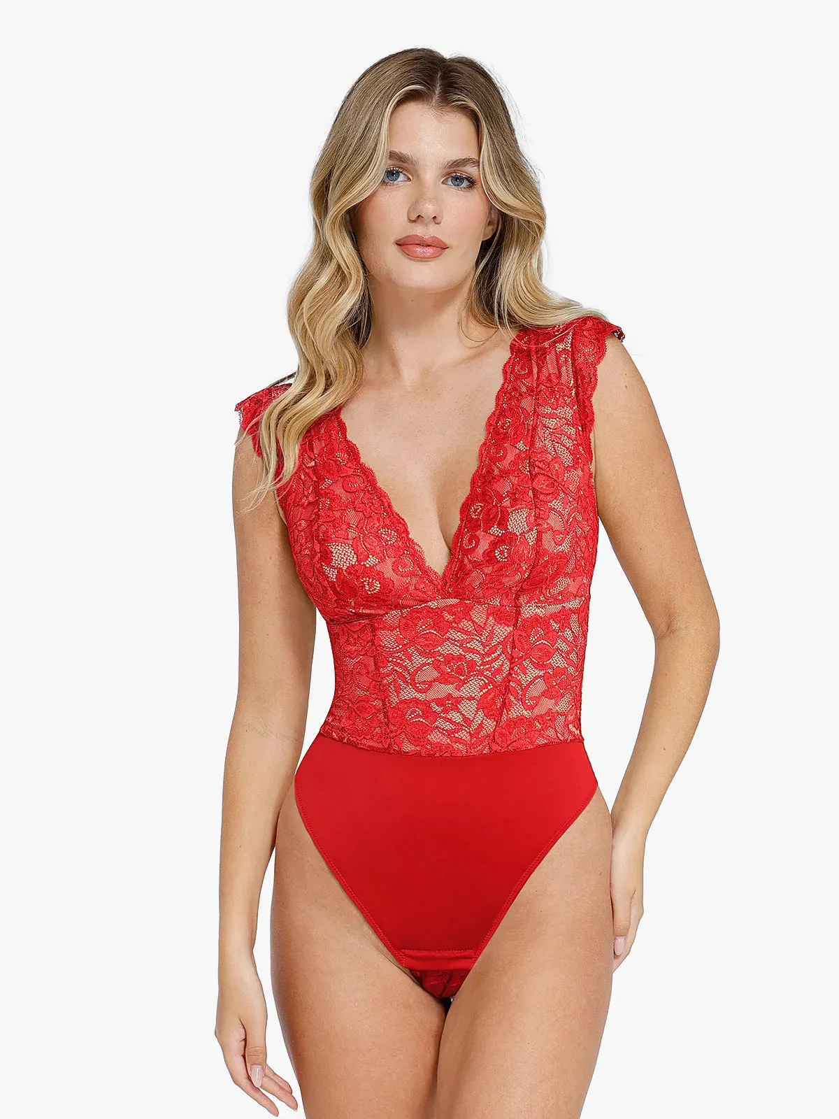 Shapewear V-neck Sleeveless Sculpting Lace Bodysuit