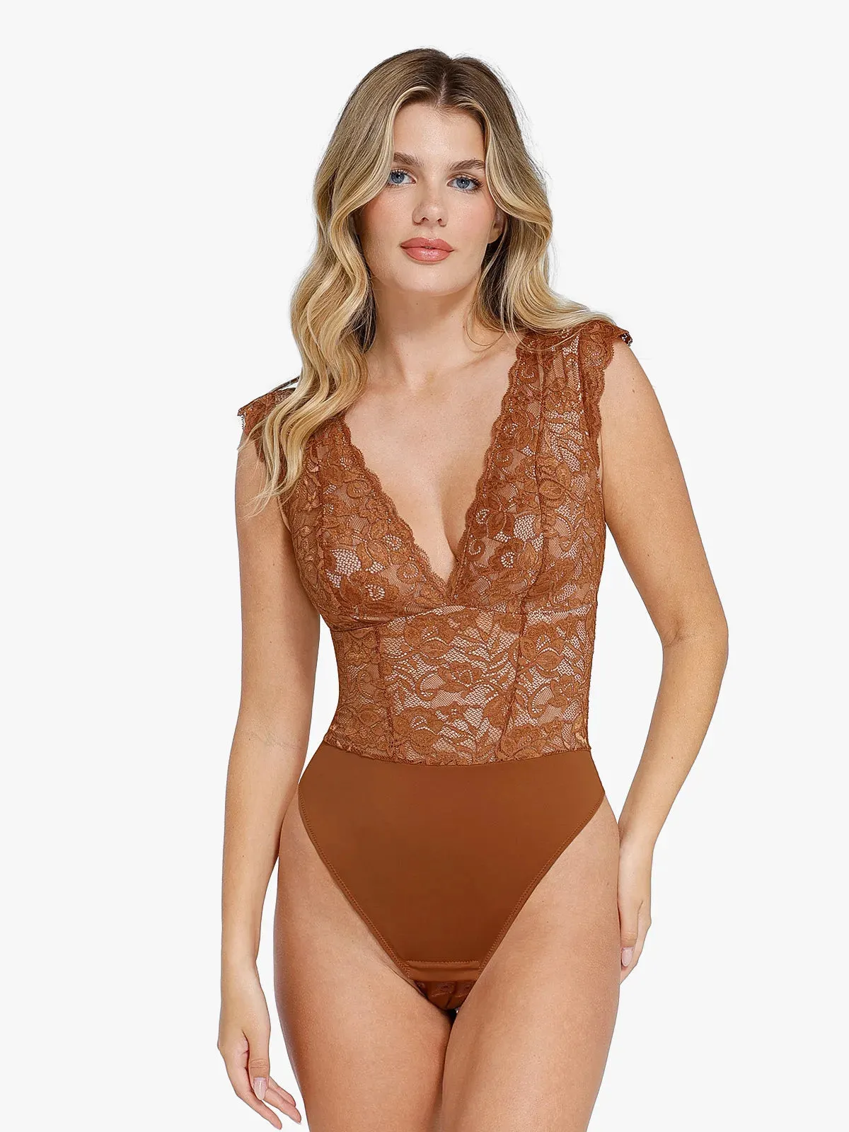 Shapewear V-neck Sleeveless Sculpting Lace Bodysuit