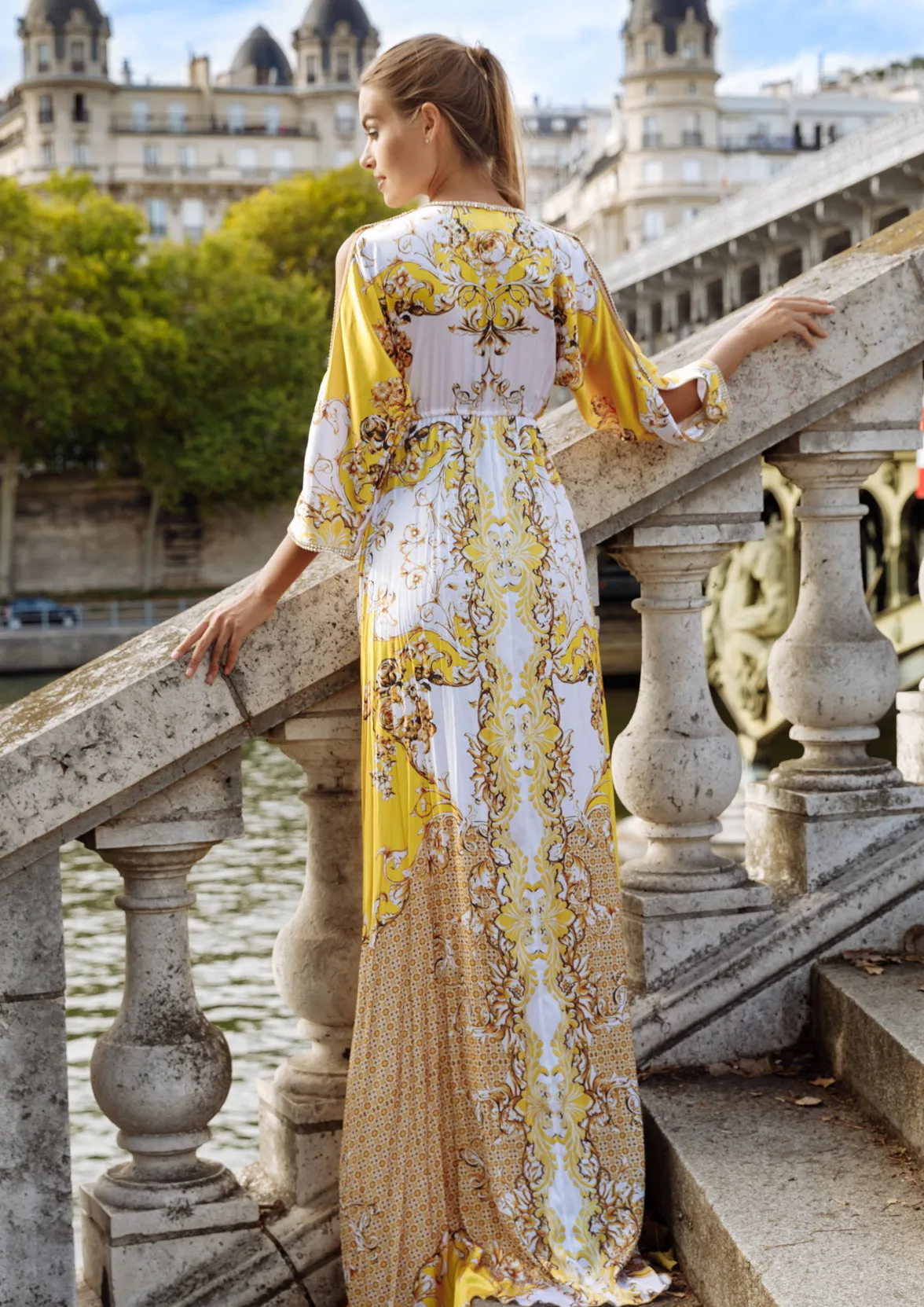 Sheer Chaina White Yellow - Long Dress