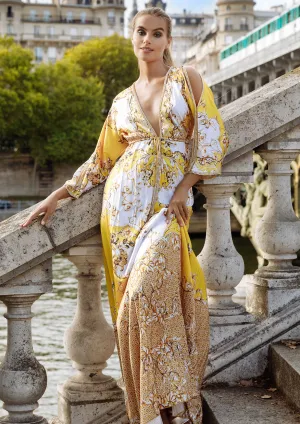Sheer Chaina White Yellow - Long Dress