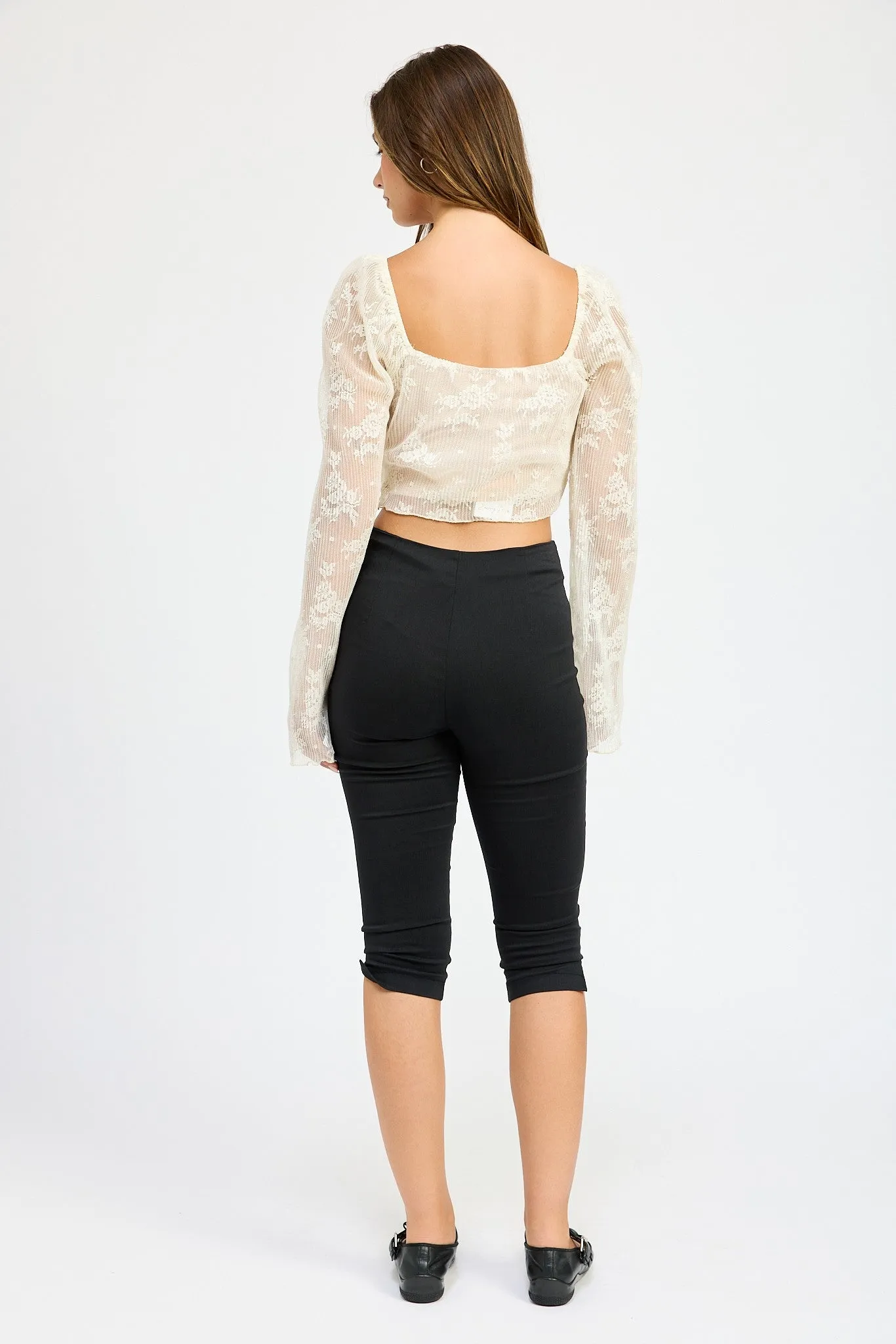 Sheer Lace Corset Top with Floral Long Sleeves