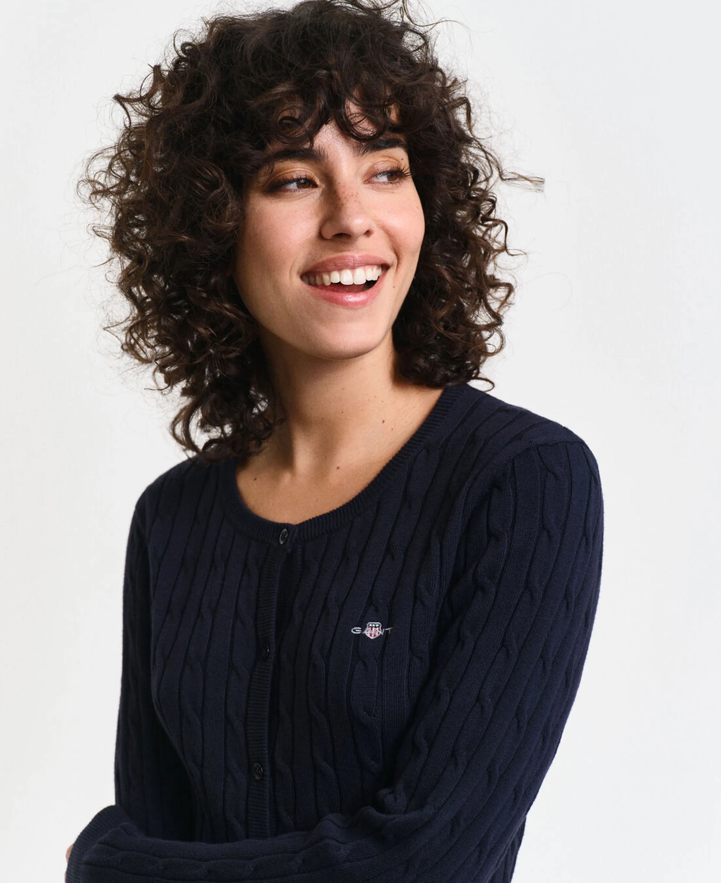 Stretch Cotton Cable Cardigan - Evening Blue