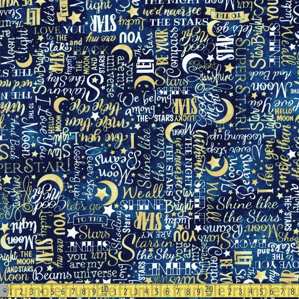 Timeless Treasures - Love You To The Moon And Back - Stars Text Yellow