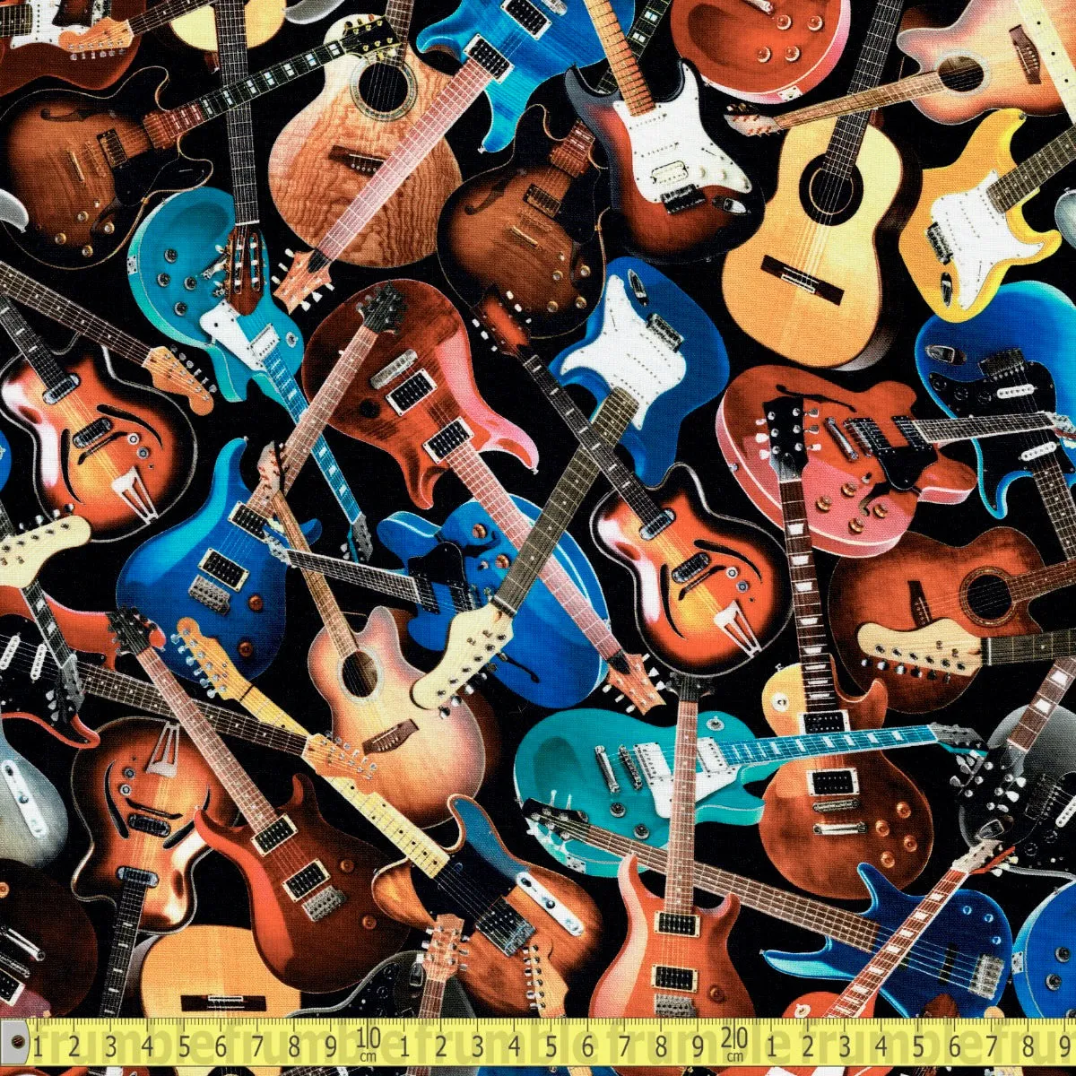 Timeless Treasures - Tossed Guitars- Black