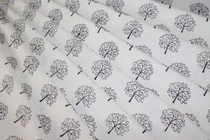 White Black Trees Printed Cotton Rayon Fabric