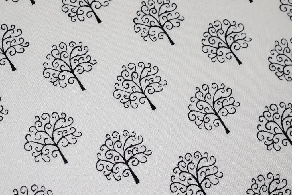 White Black Trees Printed Cotton Rayon Fabric