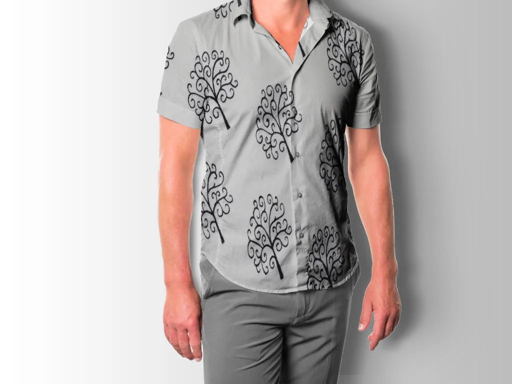 White Black Trees Printed Cotton Rayon Fabric