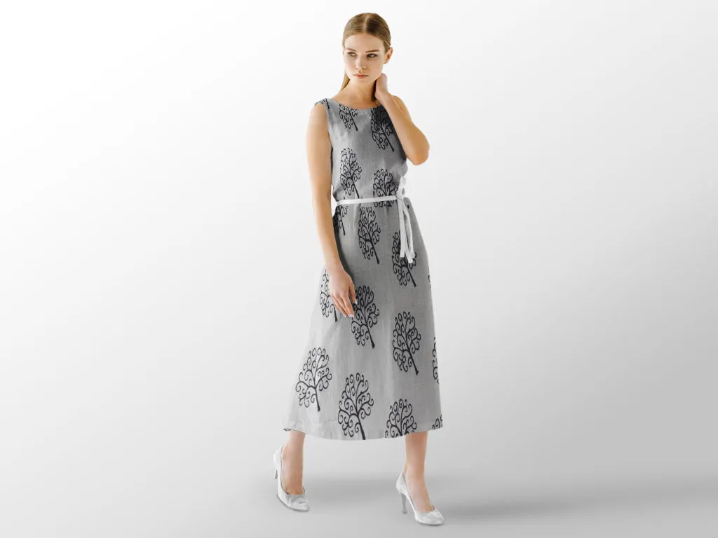 White Black Trees Printed Cotton Rayon Fabric