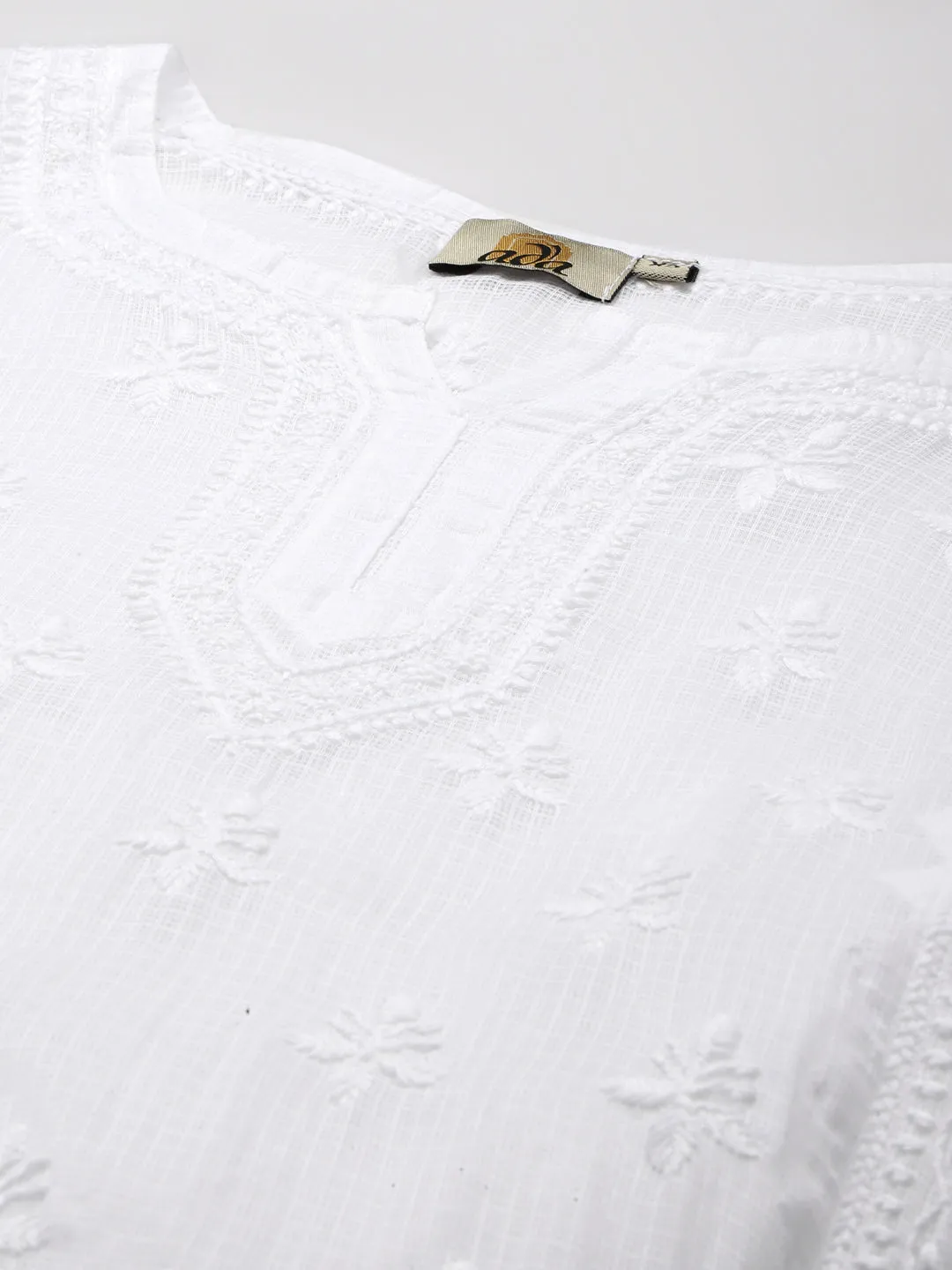 White Kota Lucknowi Chikankari Tunic With Inner Slip