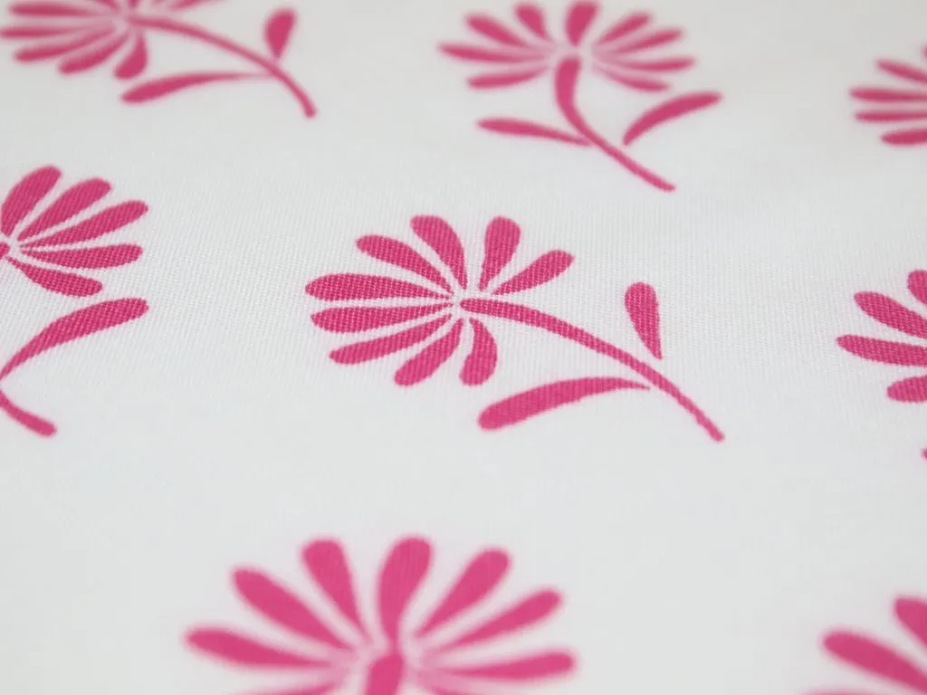 White Pink Flowers Pure Viscose Rayon Fabric