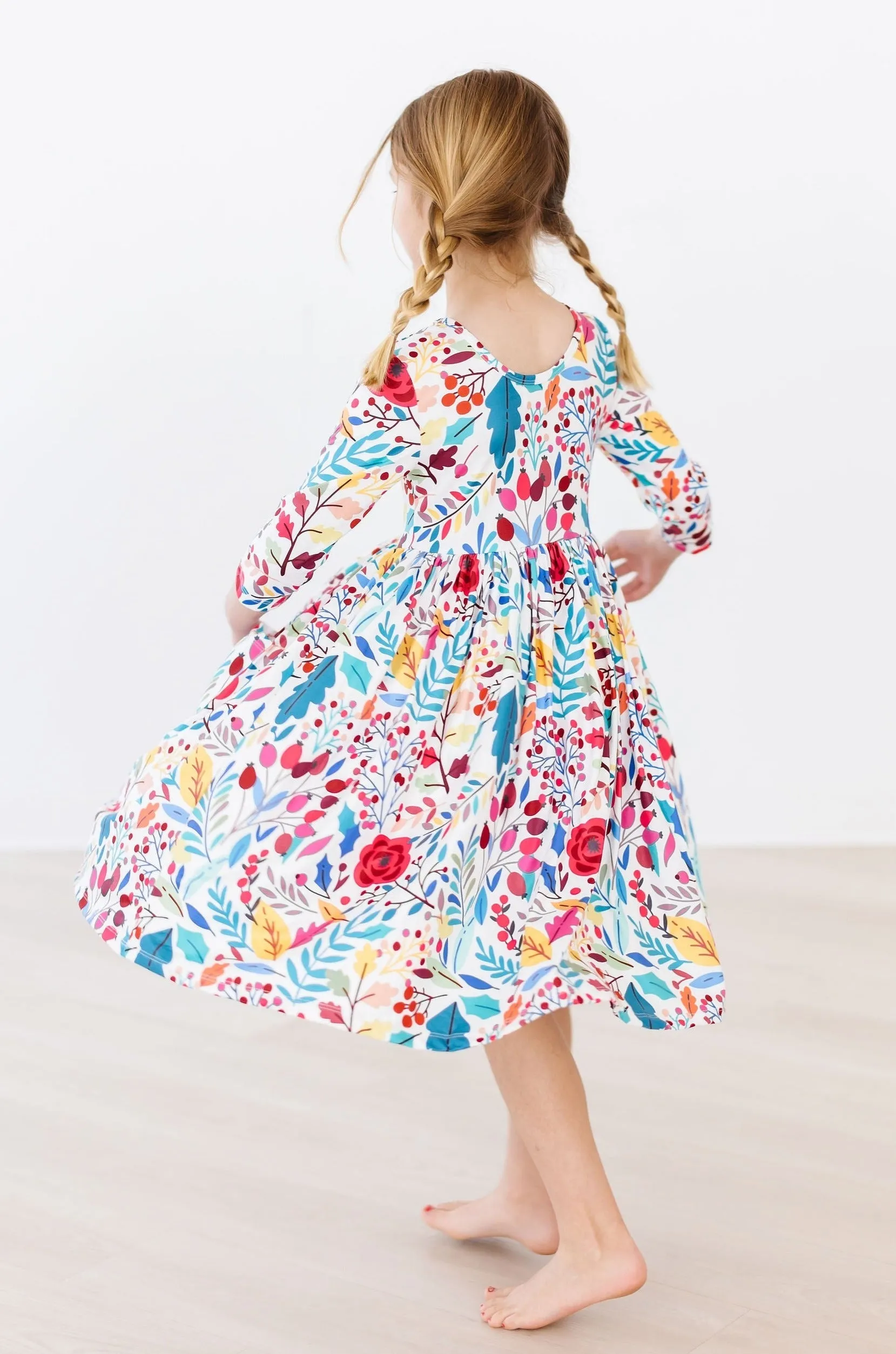 Winter Berries 3/4 Sleeve Pocket Twirl Dress