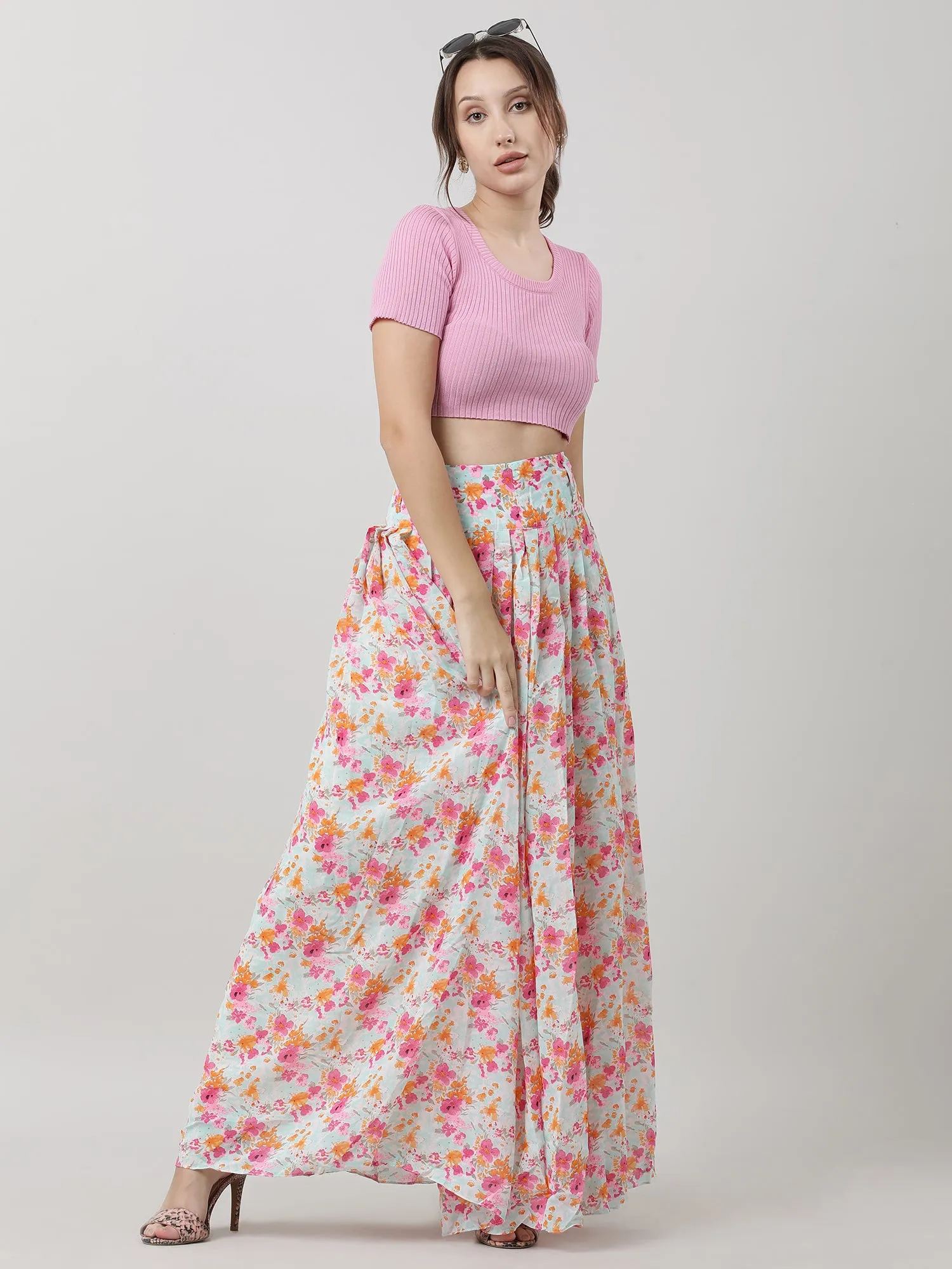 Women Relaxed Fit Floral Print Pink Maxi Skirt