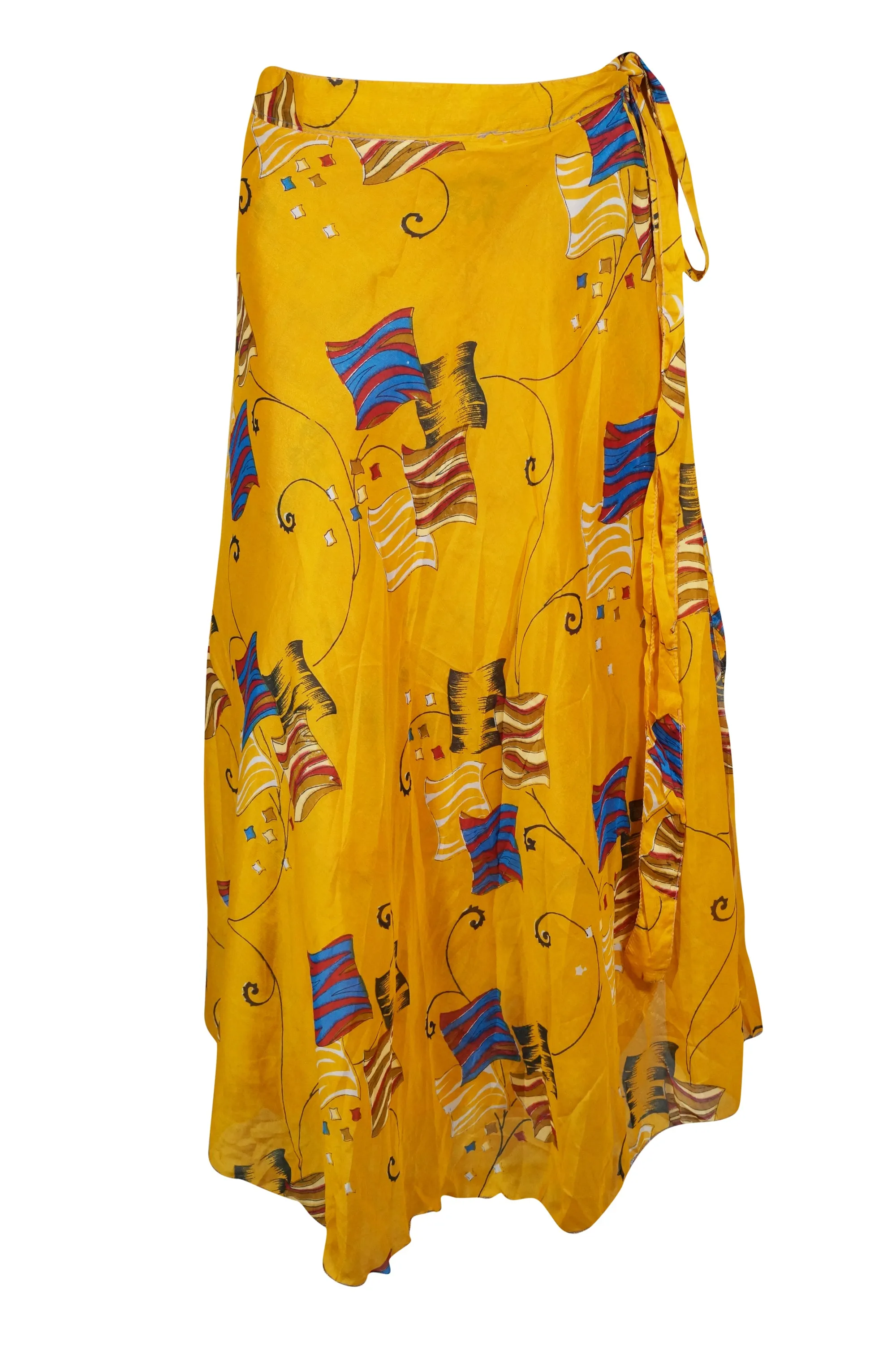 Womens Short Wrap Skirt Yellow Sari Skirt One Size