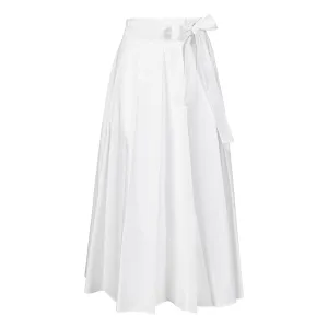 Wrap Pleated Midi Skirt - White