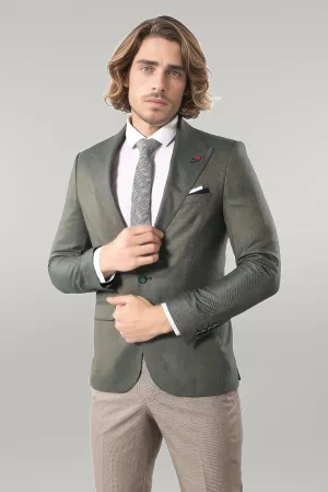 WSS Single Button Half Liner Pointed Collar Green Jacket- - Singen